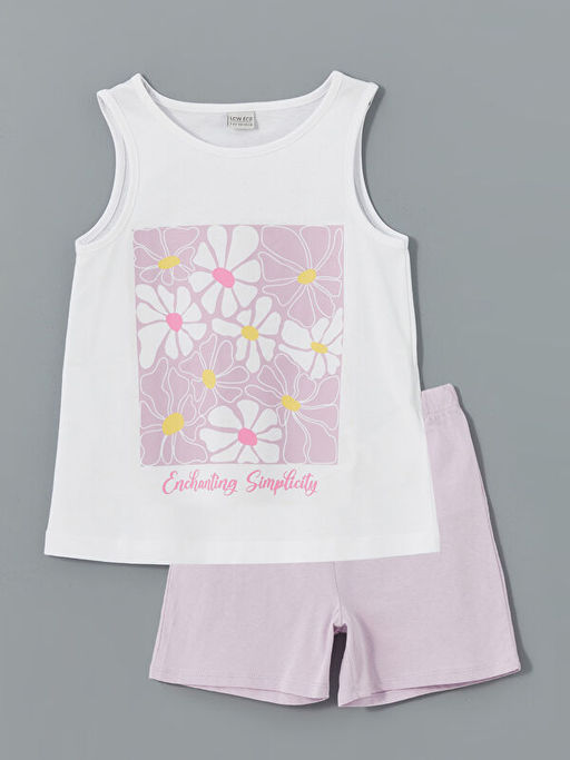 Bisiklet Yaka ?i?ekli K?z ?ocuk Atlet ve ?ort