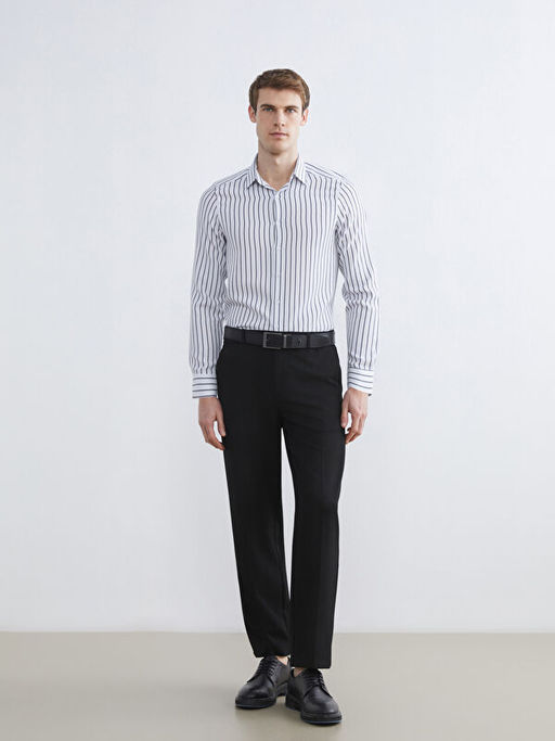 Slim Fit Uzun Kollu ?izgili Arm?rl? Erkek G?mlek