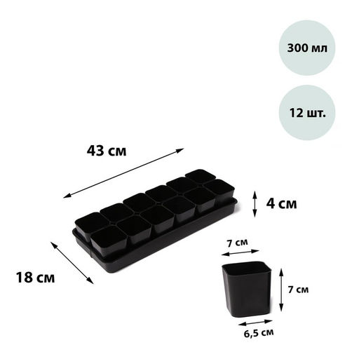 Набор для рассады: стаканы по 300 мл (12 шт.), поддон 45×18 см, МИКС, Greengo