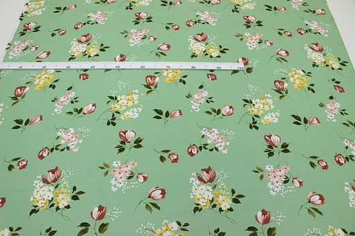 Штапель Весенние цветы цв.морозная зелень, ш.1.45м, вискоза-100%, 100гр/м.кв - Купава фото 3