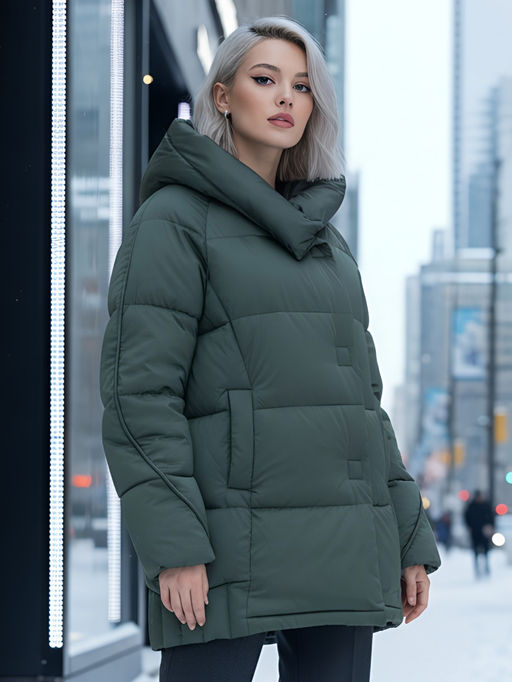 Куртка зимняя женская с капюшоном модная цвета хаки 7651Kh - Visdeer фото 18