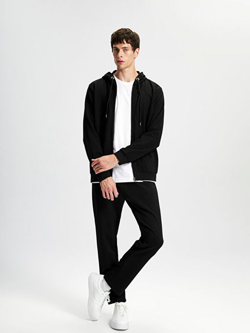 Kap??onlu Uzun Kollu Erkek Fermuarl? Sweatshirt