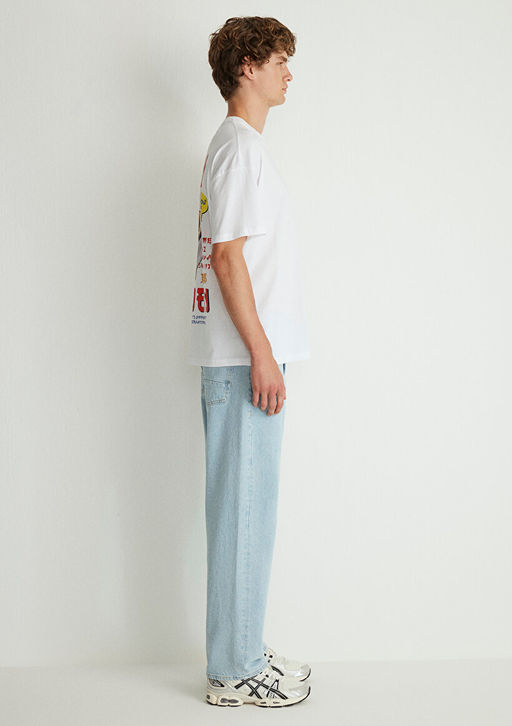 S?rt Bask?l? Beyaz Tisort - Mavi фото 5