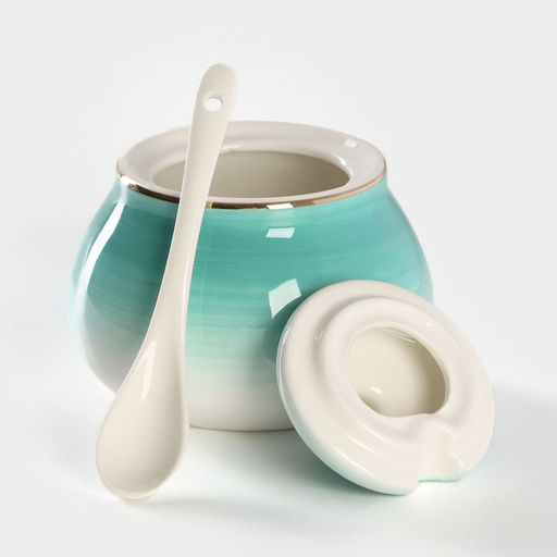 Сахарница Доляна «Млечный путь», 330 мл, с ложкой, фарфор, бирюзовая