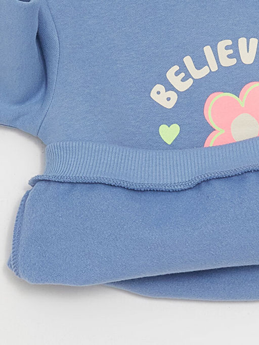 Bisiklet Yaka Uzun Kollu Bask?l? K?z Bebek Sweatshirt ve E?ofman Alt 2li Tak?m - Waikiki фото 3