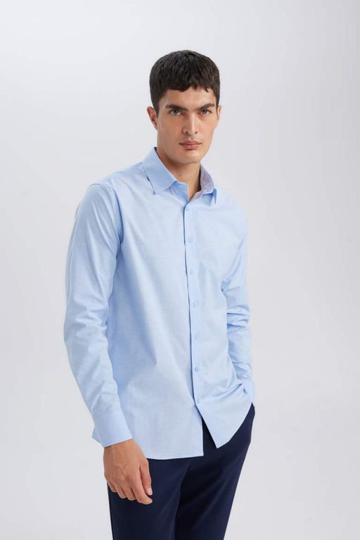 Рубашка из поплина с длинными рукавами и воротником-поло Modern Fit - Defacto фото 3