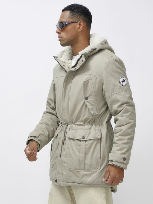 Парка мужская зимняя удлиненная с мехом бежевого цвета 2606B