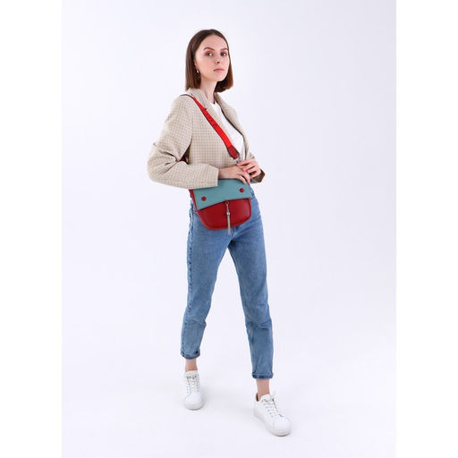 Сумка-мессенджер на клапане, наружный карман, длинный ремень, цвет бордовый/бирюзовый - Simaland фото 4