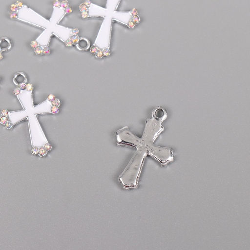 Цена за 5 шт. Декор для творчества металл, стразы Крест, серебро, белый, 2.21.50.3 см - Арт узор фото 2