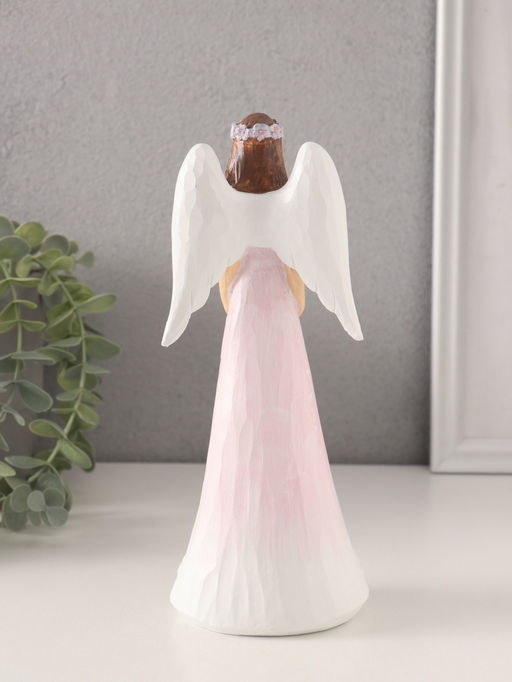 Фигурка полистоун Девушка-ангел в нежно-розовом платье с венком-сердце, 8.5?6?21.5 см