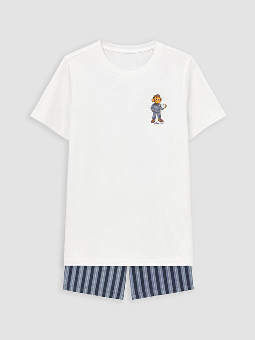 Bisiklet Yaka Erkek ?ocuk ?ortlu Pijama Tak?m?