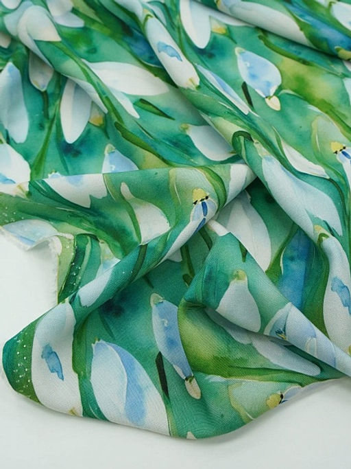 Штапель Премиум (Digital) Акварельные крокусы, ш.1.45м, вискоза-100%, 120гр/м.кв - Купава фото 4