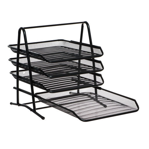 Лоток для бумаг А4, горизонтальный, металлическая сетка, 4 отделения, чёрный