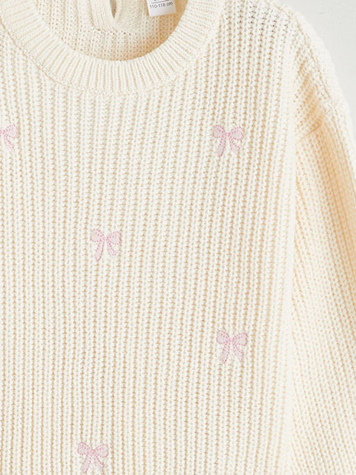 Bisiklet Yaka Fiyonklu K?z ?ocuk Triko Kazak