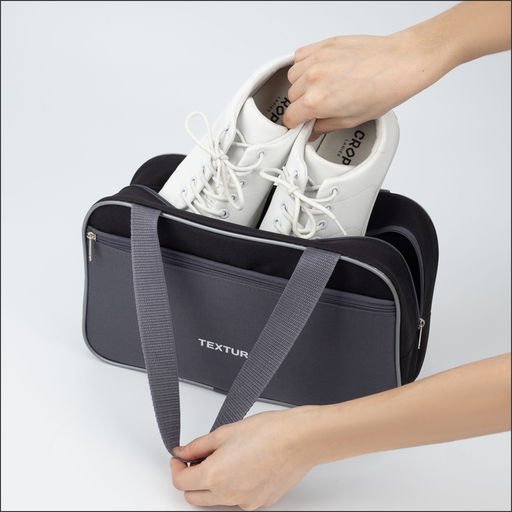 Сумка для обуви TEXTURA, на молнии наружный карман, размер 33×10×20 см, чёрная/серая