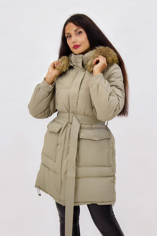 Зимняя куртка на поясе с натуральным мехом арт. 23226