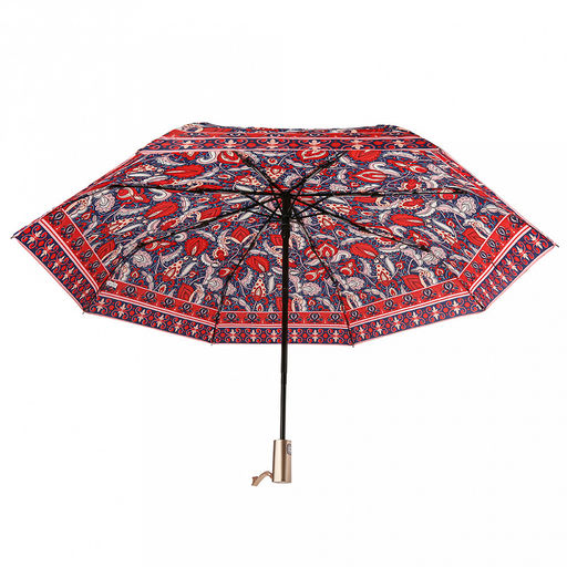 Зонт автомат Дива ткань эпонж (полиэстер) с деколью, 8 лучей, д/купола 95см h58см, 3 сложения, 29см в сложенном виде, механизм против ветра, пластмассовая ручка, цвет красно-синий, 321гр (Китай) - Домашняя Мода фото 3