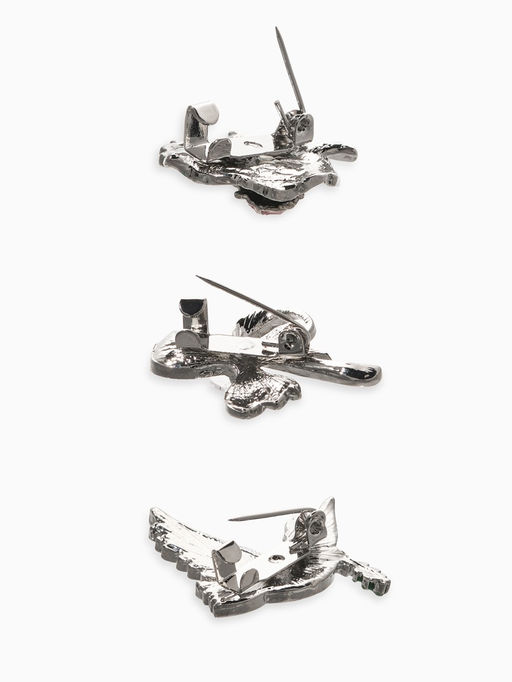 Броши "Голубь, листик, подснежник" (набор 3шт), цветной в серебре