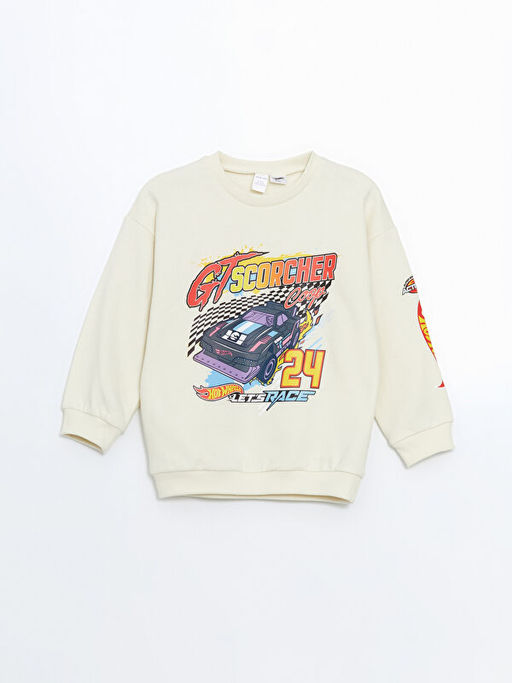 Bisiklet Yaka Hot Wheels Bask?l? Erkek Bebek Sweatshirt