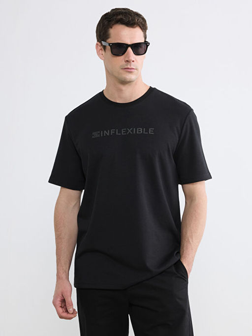 Bisiklet Yaka Bask?l? Penye Erkek Ti??rt