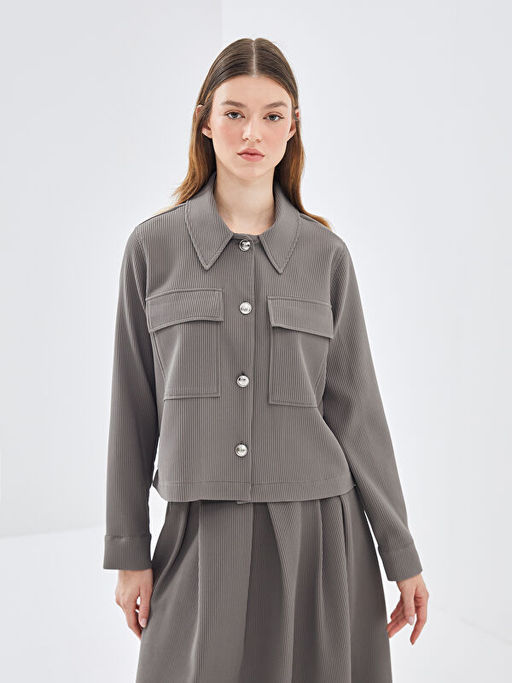 G?mlek Yaka Dokulu Kad?n Ceket