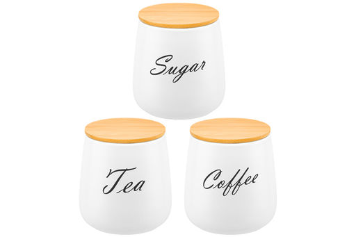 Набор 3 банок д/хранения 850 мл 12*12*13 см Tea, Coffee, Sugar с бамбук. крышк. белый матовый - Elan gallery фото 4