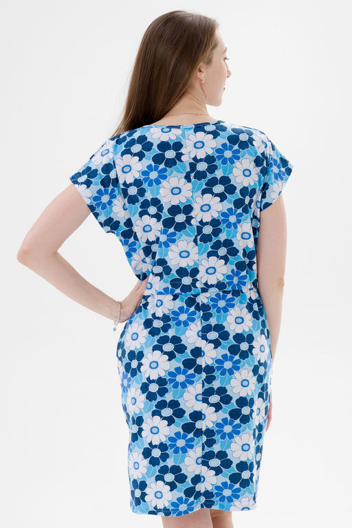 Платье женское домашнее из кулирки Лана голубая ромашка макси - Амадэль фото 9