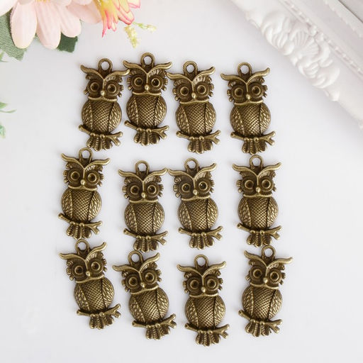 Цена за 12 шт. Металлический элемент, декоративная подвеска «Арт Узор. Сова на ветке», под латунь, 2.2×1.7 см
