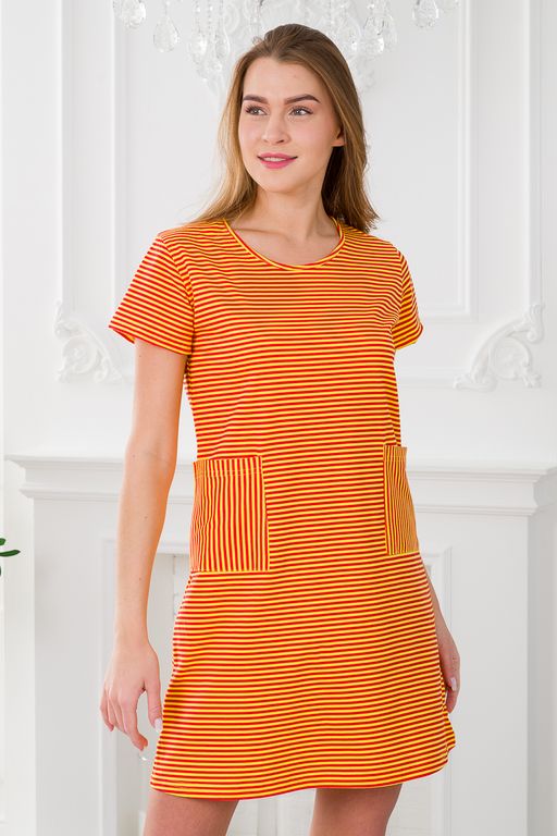 Туника женская из кулирки Руслана красная полоса на жёлтом - Амадэль фото 16