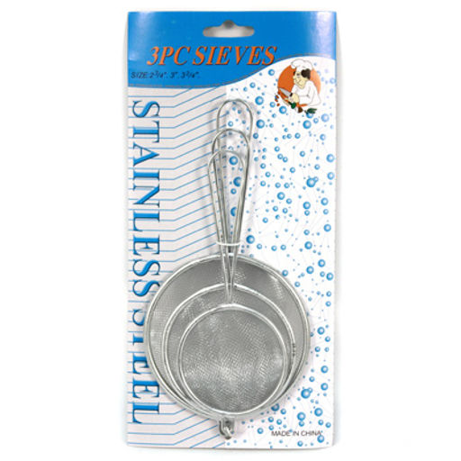 Сито металлическое набор 3 шт: д5,5см, д6,5см, д8,5см, с держателем, с ручкой (Китай)