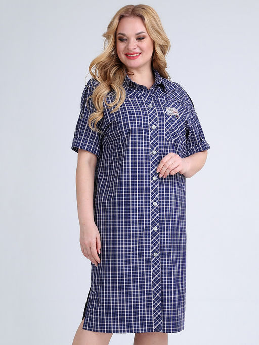Платье-рубашка летнее в клетку с коротким рукавом - Almond фото 4