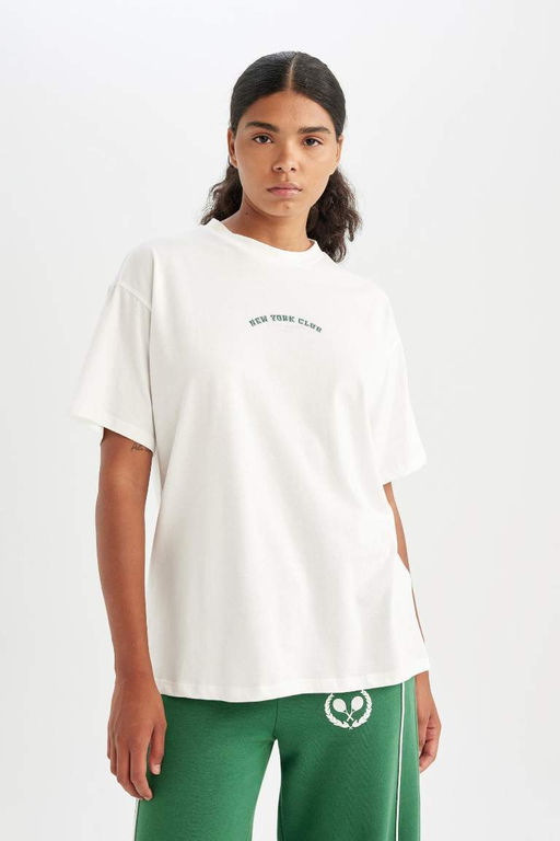 DeFactoFit Футболка Oversize с круглым вырезом и короткими рукавами для спортсменов с принтом  фото 6
