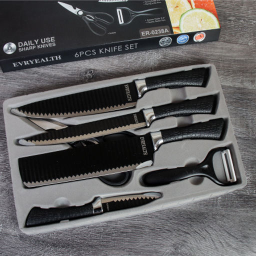 Набор кухонных ножей 6 предметов в коробке / WD-101 /уп 30/ножницы и овощечистка в комплекте - Галеонтрейд фото 4