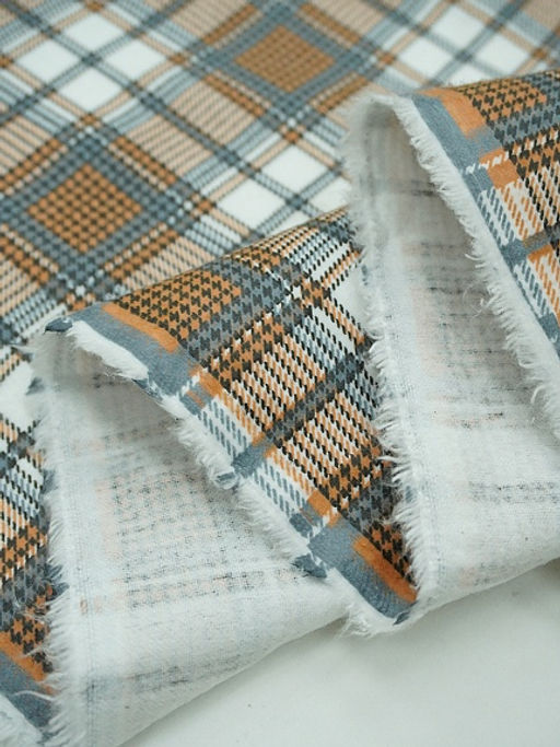 Фланель Клетка цв.орех/серый на белом, ш.1.5м, хлопок-100%, 150гр/м.кв - Купава фото 2