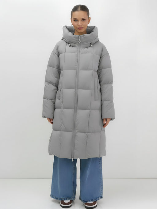 Пальто зимнее утепленное с капюшоном женское серого цвета 7741Sr Бренд: Visdeer фото 4