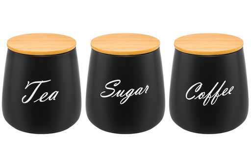 Набор 3 банок д/хранения 850 мл 12*12*13 см Tea, Coffe, Sugar с бамбук. крышк.черный матовый - Elan gallery фото 14