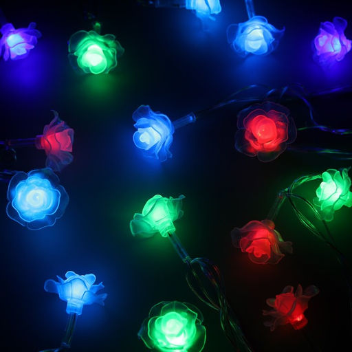 Гирлянда Нить 5 м с насадками Розы большие, IP20, прозрачная нить, 20 LED, свечение мульти (RG/RB), мигание, 220 В