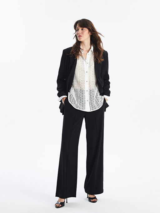 Standart Fit D?z Geni? Pa?a Kad?n Pantolon