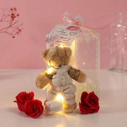 Набор подарочный Мишка в комбинезоне, мыльные красные розы 5 шт., роса, 7?7?12 см - Simaland фото 3