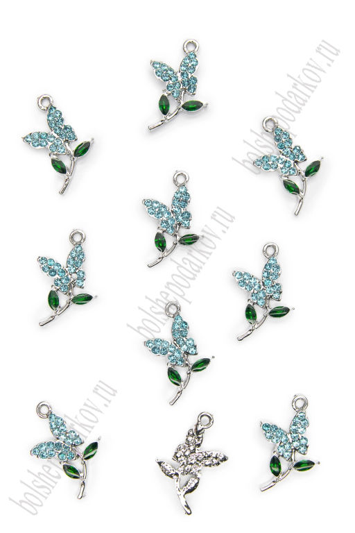 Подвеска металл "Бабочка на веточке" (10 шт) SF-7343, голубой/серебро