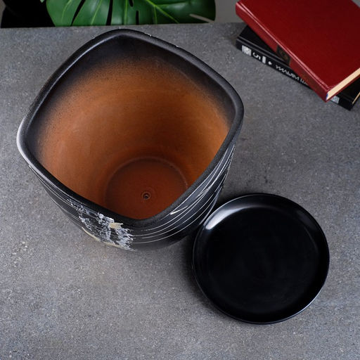 Горшок для цветов «Венеция» , керамический, с поддоном, 8 л, чёрный с белым рисунком