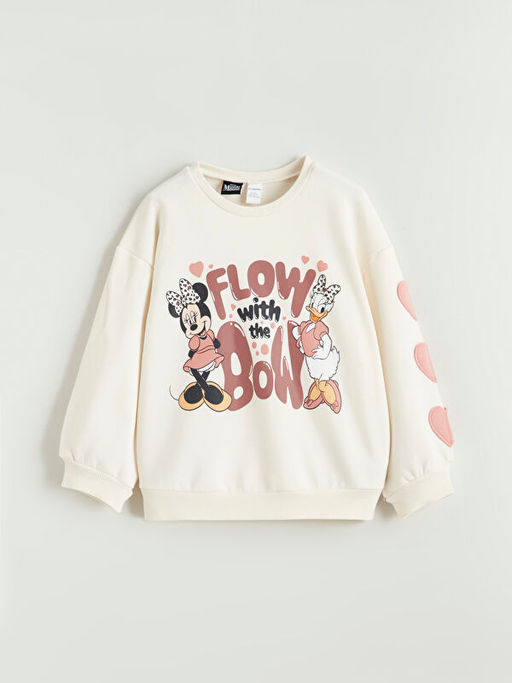 Bisiklet Yaka Minnie Mouse Bask?l? K?z ?ocuk Sweatshirt
