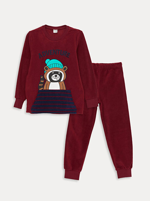 Bisiklet Yaka Nak??l? Uzun Kollu Polar Erkek ?ocuk Pijama Tak?m?