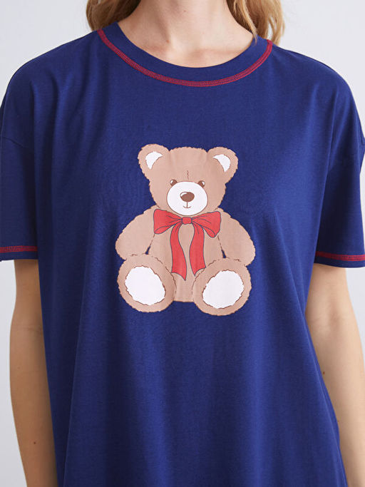 Bisiklet Yaka Ay? Bask?l? Kad?n Gecelik