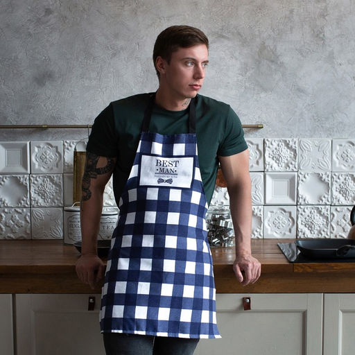 Фартук Доляна Best man, синий, в клетку, 70?60 см, хлопок 100%, рогожка 160 г/м?