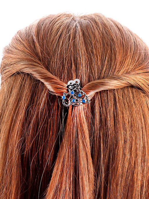 Цена за 6 шт. Крабик для волос «Синий туман», павлин, 2.5 см, серебро