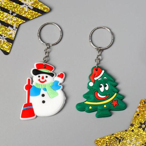 Цена за 12 шт. Брелок для ключей на кольце Новый год, резина, 5?4.5 см, МИКС