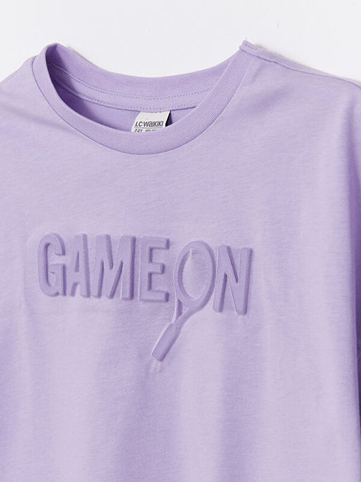 Bisiklet Yaka Bask?l? K?sa Kollu K?z ?ocuk Ti??rt - Waikiki фото 3