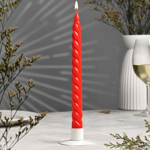 Цена за 5 шт. Свеча витая, 2.2×25 см, лакированная красная
