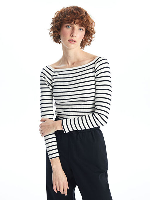 Kay?k Yaka ?izgili Kad?n Body